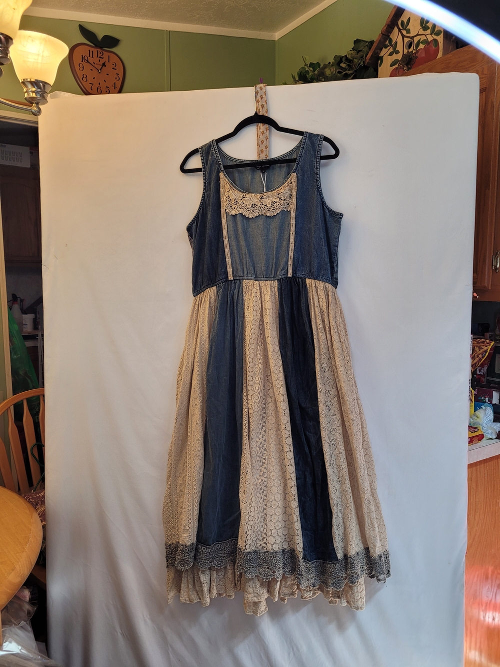 Young Threads Women's Blue and Cream Lace Panel Dress